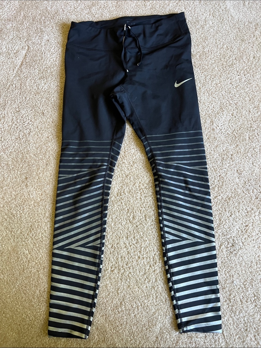 Nike Black Leggings with Reflective Silver Stripe Accents